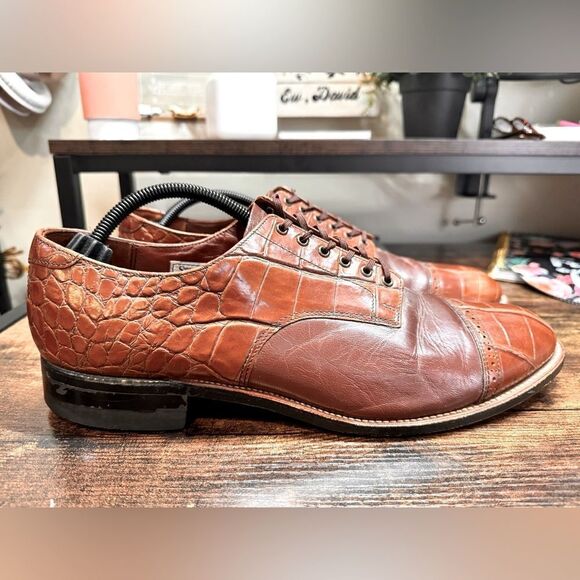Stacy Adams Croc print cap toe oxfords brown size 11 - Picture 1 of 11